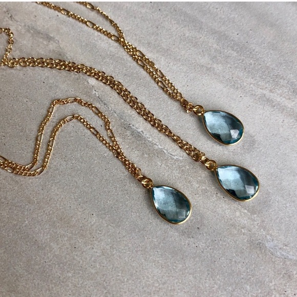 Blue Topaz 22k Gold Teardrop Necklace - Picture 3 of 7